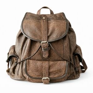 Mens LARGE Soft TEXTURED Brown LEATHER BACKPACK Travel Cinch Bag Vintage